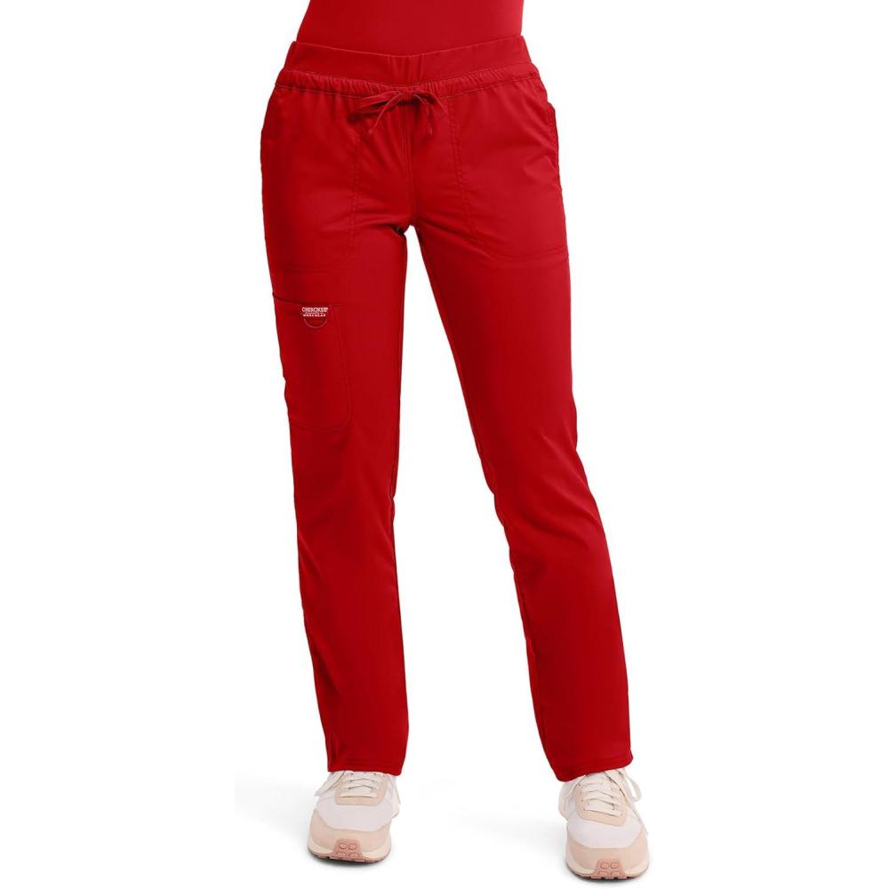 imageCherokee Scrubs for Women Mid Rise Tapered Leg Drawstring Pant with 5 Pockets Cargo Bottom with 2 Way Stretch Fabric WW105Red