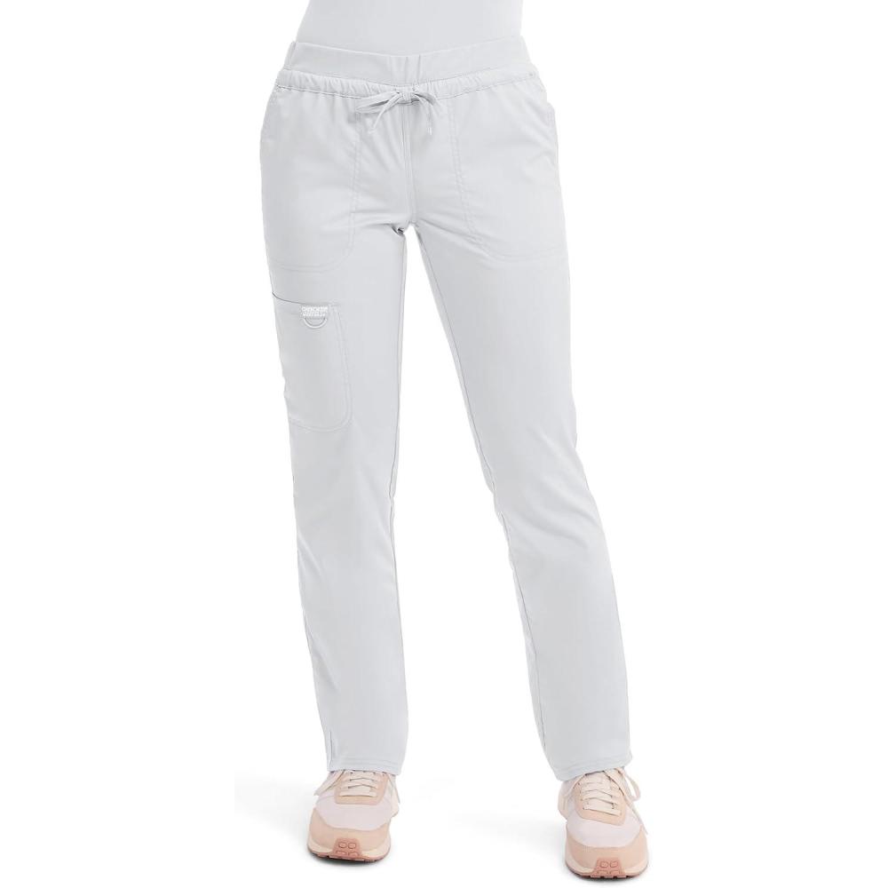 imageCherokee Scrubs for Women Mid Rise Tapered Leg Drawstring Pant with 5 Pockets Cargo Bottom with 2 Way Stretch Fabric WW105White