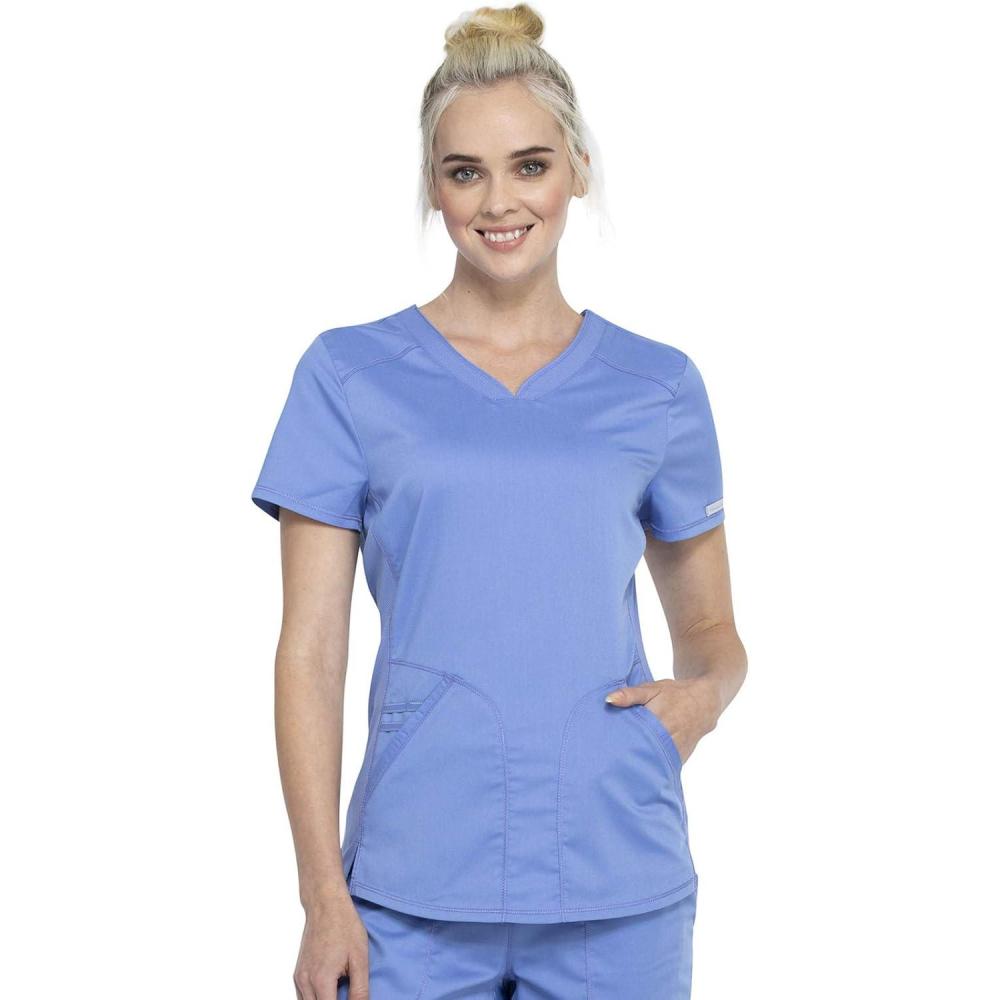 imageCherokee Scrubs for Women VNeck Scrub Top with 2 PocketsMesh Panels Soft Stretch Durable Easy Care Nursing Uniform WW601Ciel