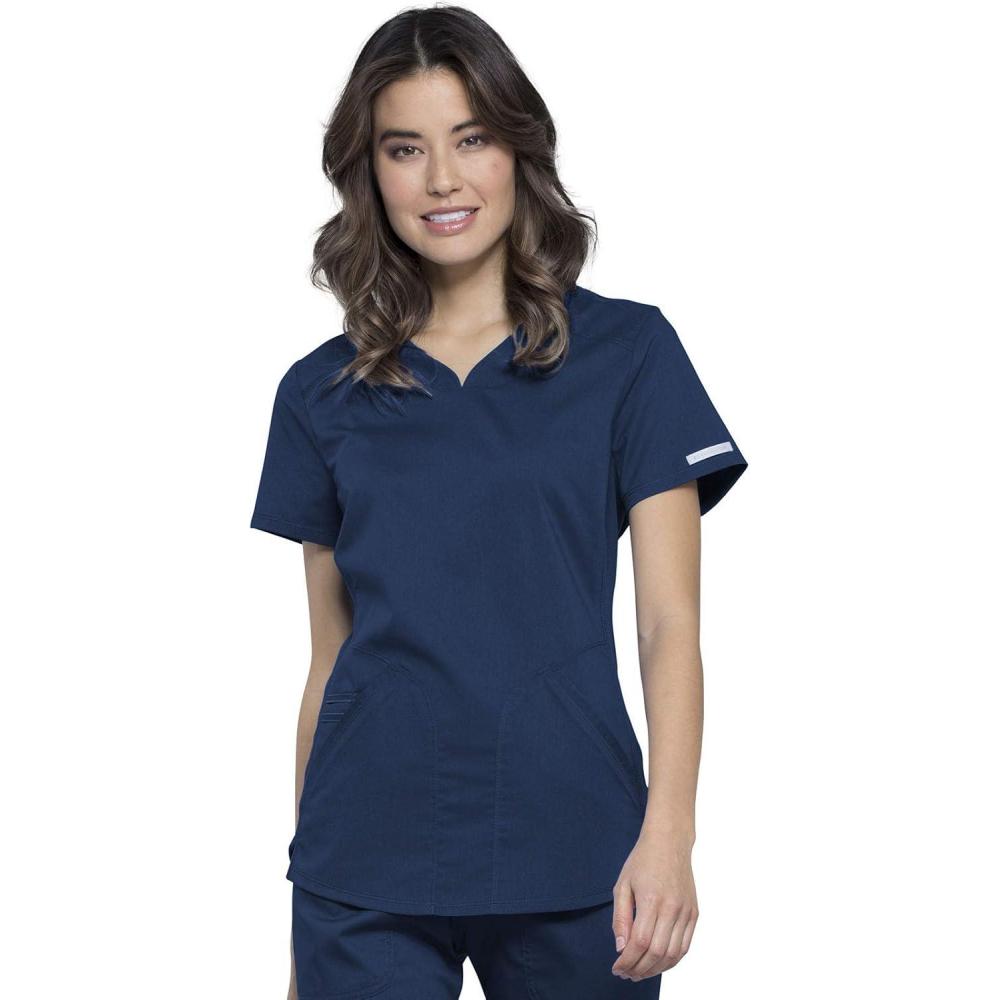 imageCherokee Scrubs for Women VNeck Scrub Top with 2 PocketsMesh Panels Soft Stretch Durable Easy Care Nursing Uniform WW601Navy