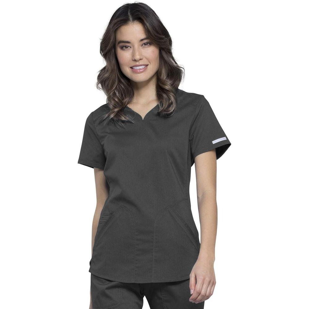 imageCherokee Scrubs for Women VNeck Scrub Top with 2 PocketsMesh Panels Soft Stretch Durable Easy Care Nursing Uniform WW601Pewter