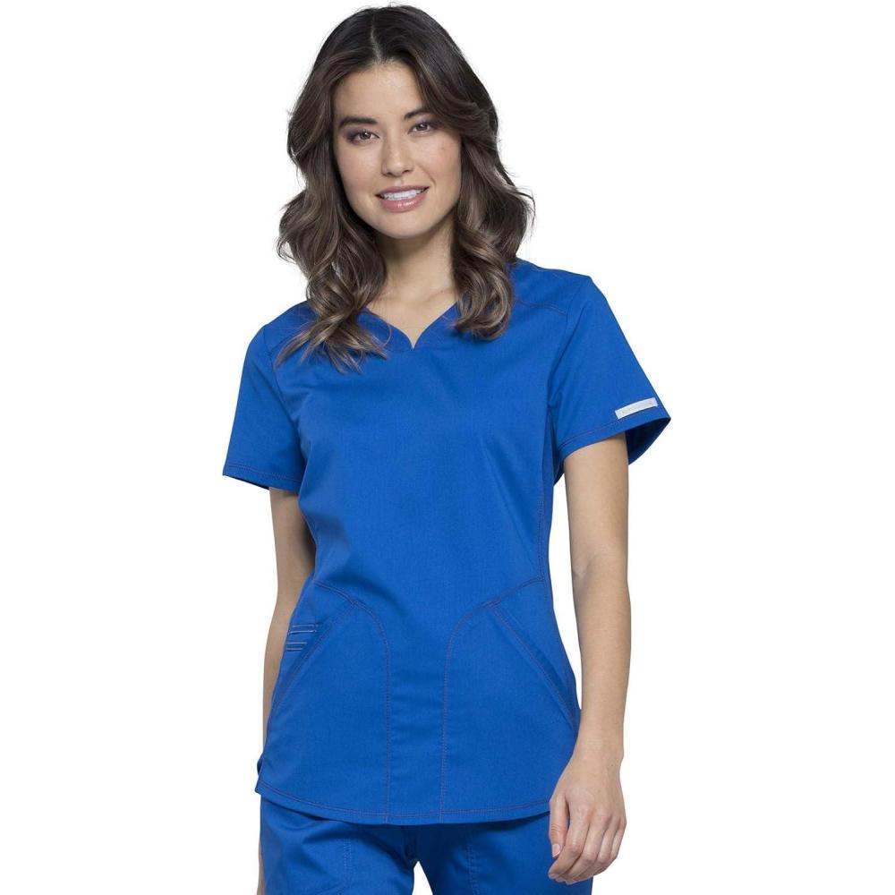imageCherokee Scrubs for Women VNeck Scrub Top with 2 PocketsMesh Panels Soft Stretch Durable Easy Care Nursing Uniform WW601Royal