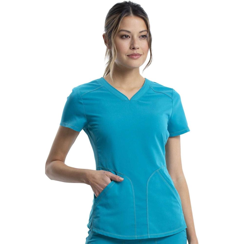 imageCherokee Scrubs for Women VNeck Scrub Top with 2 PocketsMesh Panels Soft Stretch Durable Easy Care Nursing Uniform WW601Teal Blue