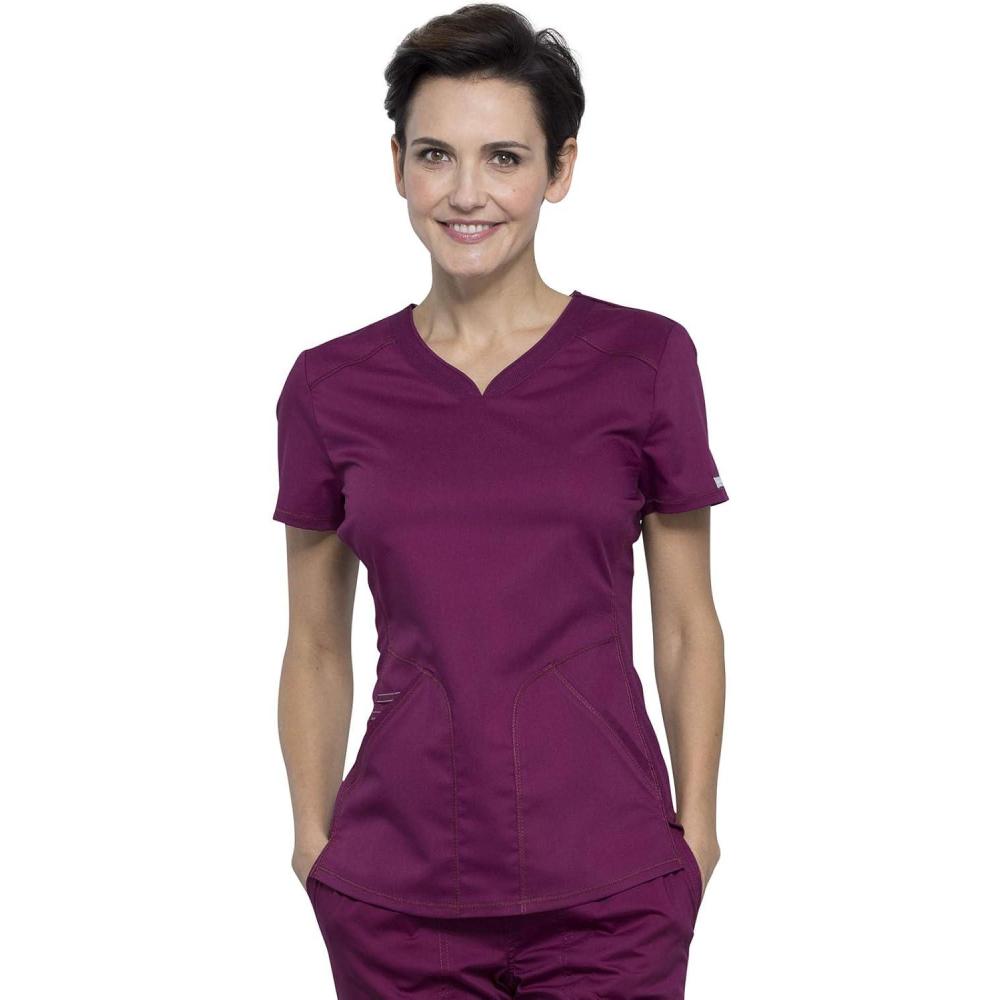 imageCherokee Scrubs for Women VNeck Scrub Top with 2 PocketsMesh Panels Soft Stretch Durable Easy Care Nursing Uniform WW601Wine