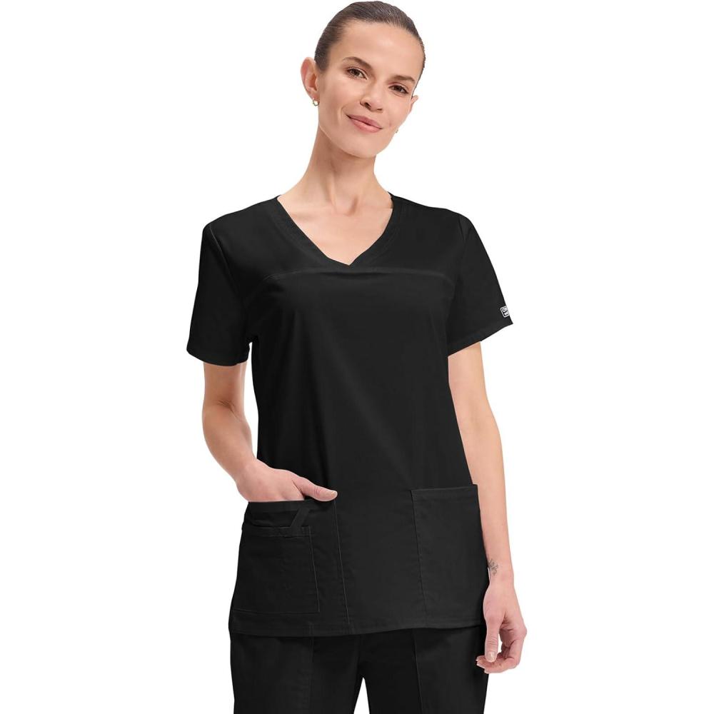 imageCherokee Scrubs for Women VNeck Scrub Top with 3 Pockets Stretchy Durable Breathable Easy Care Medical Uniform 4727Black