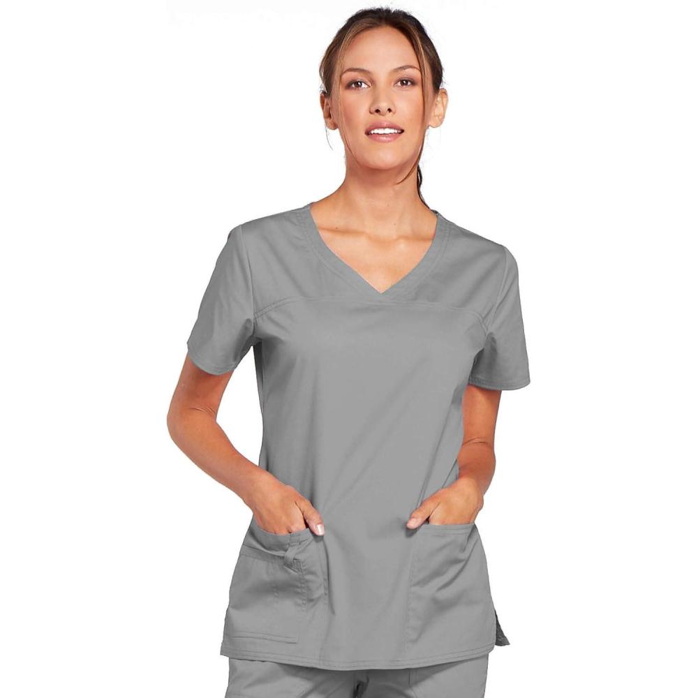 imageCherokee Scrubs for Women VNeck Scrub Top with 3 Pockets Stretchy Durable Breathable Easy Care Medical Uniform 4727Grey