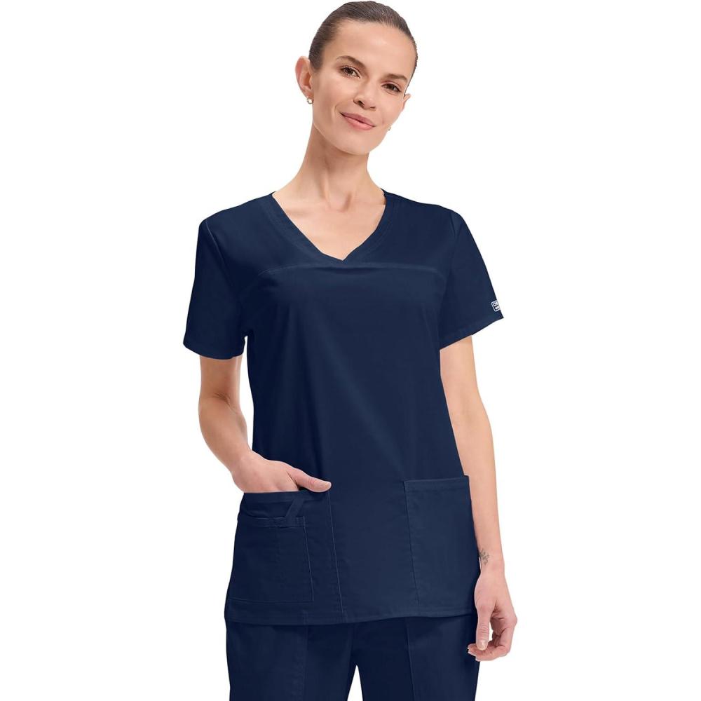 imageCherokee Scrubs for Women VNeck Scrub Top with 3 Pockets Stretchy Durable Breathable Easy Care Medical Uniform 4727Navy