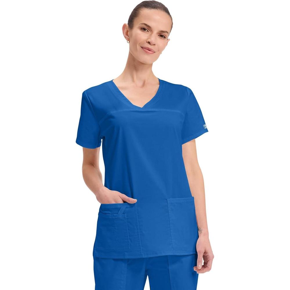imageCherokee Scrubs for Women VNeck Scrub Top with 3 Pockets Stretchy Durable Breathable Easy Care Medical Uniform 4727Royal
