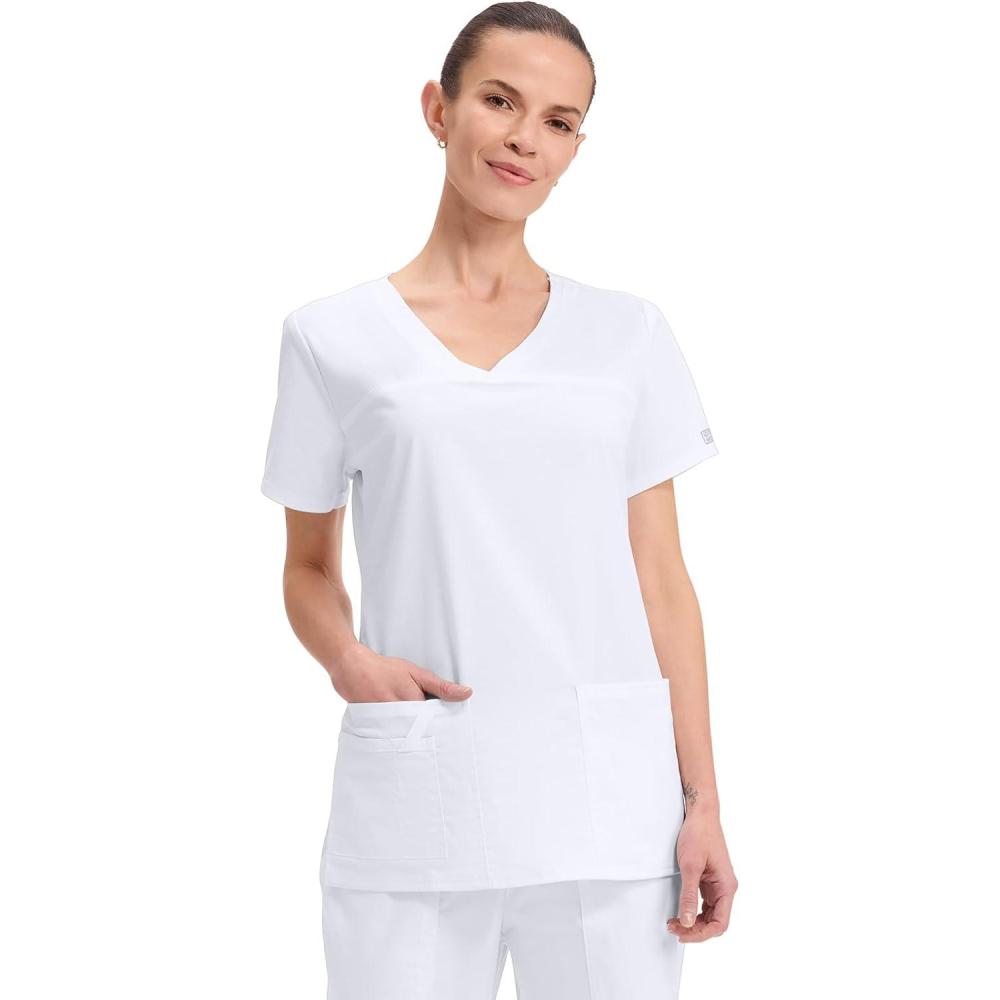 imageCherokee Scrubs for Women VNeck Scrub Top with 3 Pockets Stretchy Durable Breathable Easy Care Medical Uniform 4727White