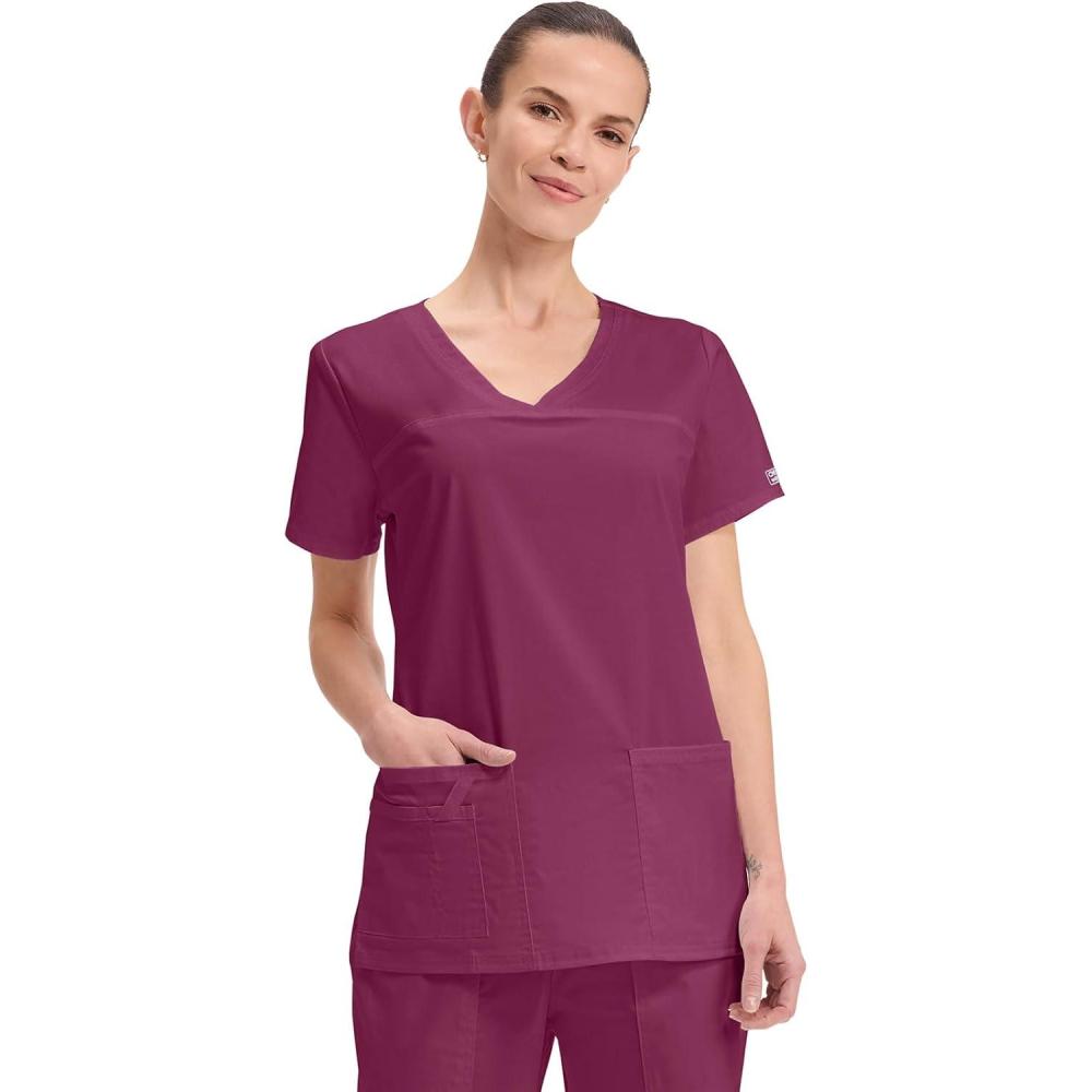 imageCherokee Scrubs for Women VNeck Scrub Top with 3 Pockets Stretchy Durable Breathable Easy Care Medical Uniform 4727Wine