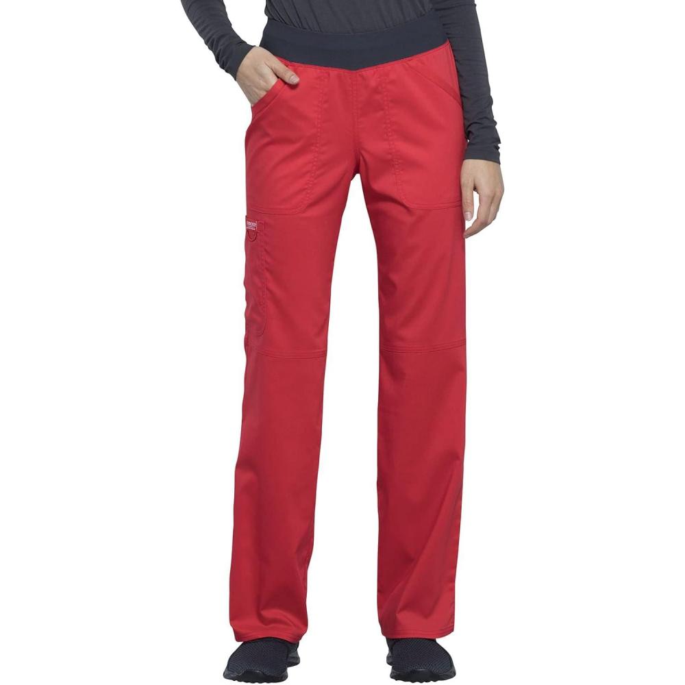 imageCherokee Women Scrub Pant with Straight Leg Pullon Pant Medical Bottom with 4 Pocket amp 2Way Stretch Fabric WW110Hot Tomato