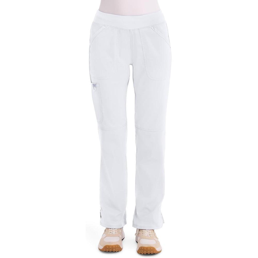 imageCherokee Women Scrub Pant with Straight Leg Pullon Pant Medical Bottom with 4 Pocket amp 2Way Stretch Fabric WW110White