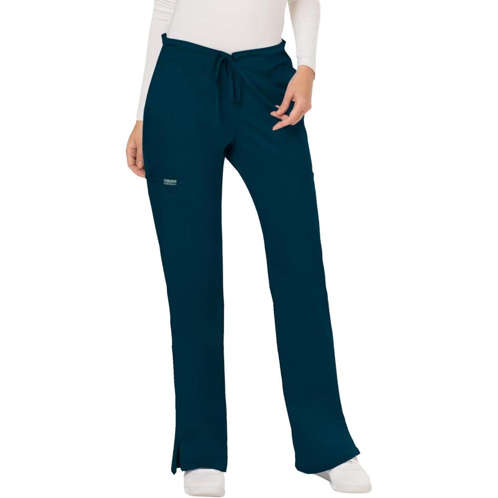 imageCherokee Women Scrubs Pant Workwear Revolution Mid Rise Moderate Flare Drawstring WW120Caribbean Blue
