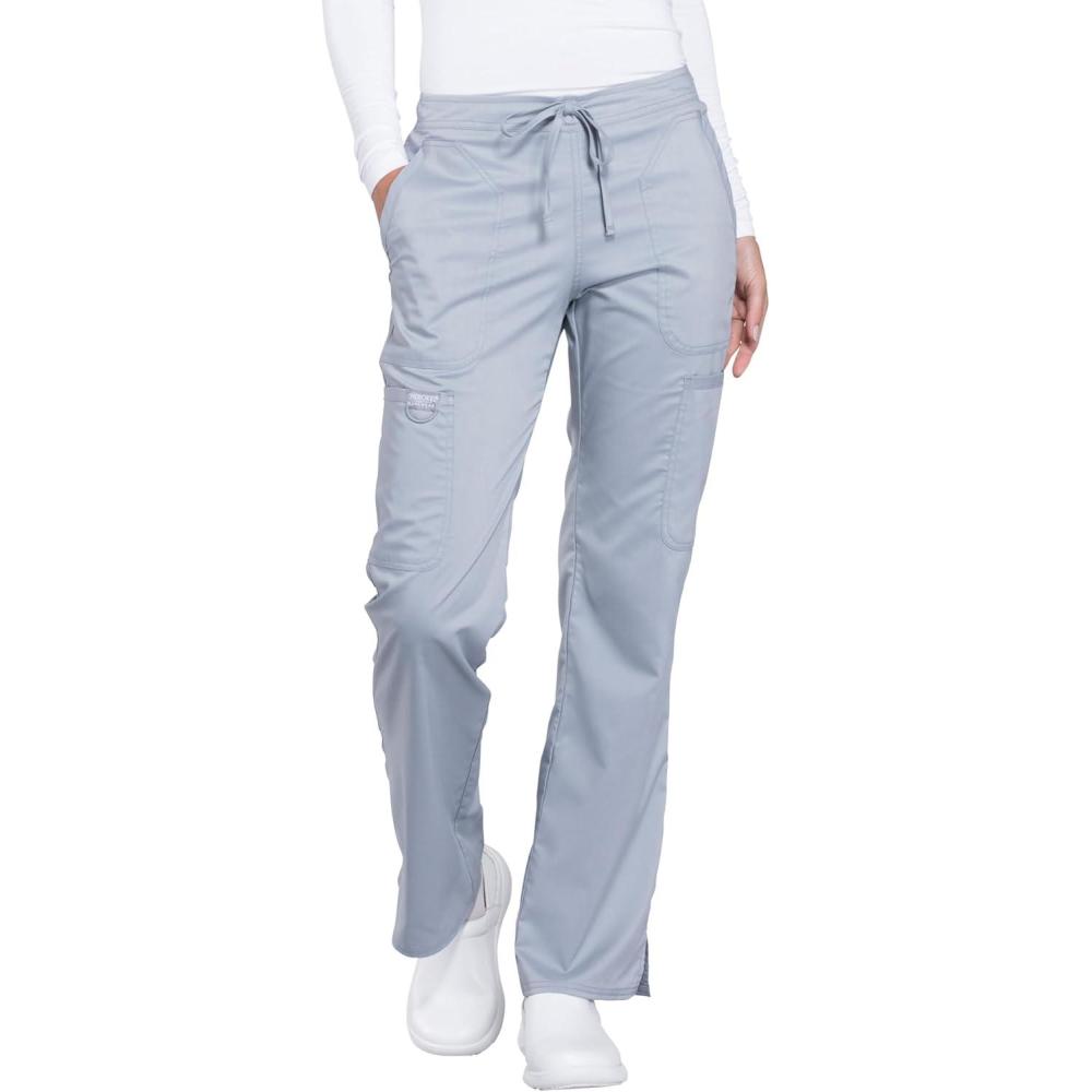 imageCherokee Women Scrubs Pant Workwear Revolution Mid Rise Moderate Flare Drawstring WW120Grey