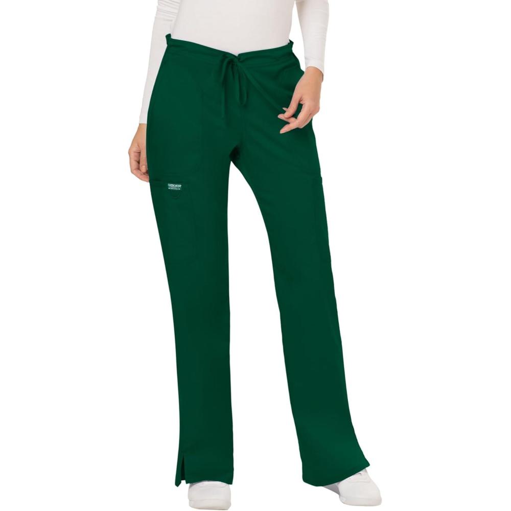 imageCherokee Women Scrubs Pant Workwear Revolution Mid Rise Moderate Flare Drawstring WW120Hunter Green