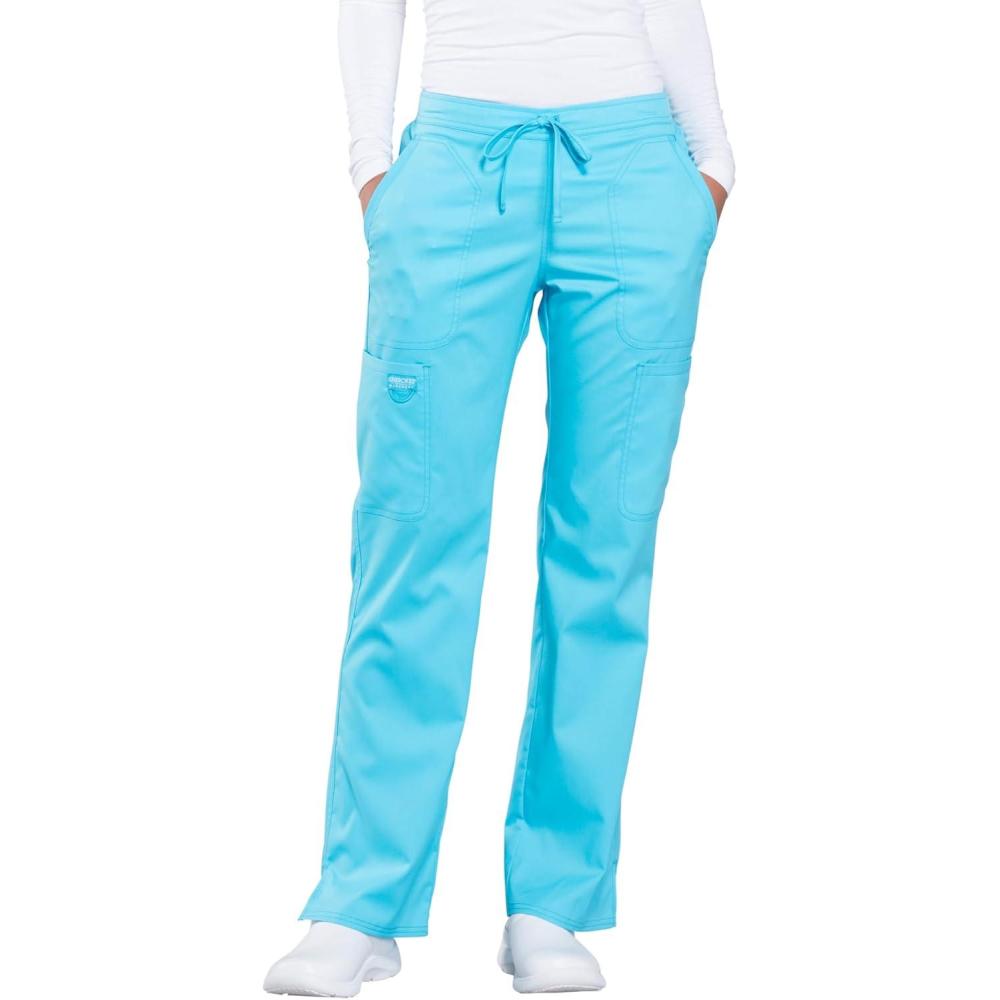 imageCherokee Women Scrubs Pant Workwear Revolution Mid Rise Moderate Flare Drawstring WW120Turquoise