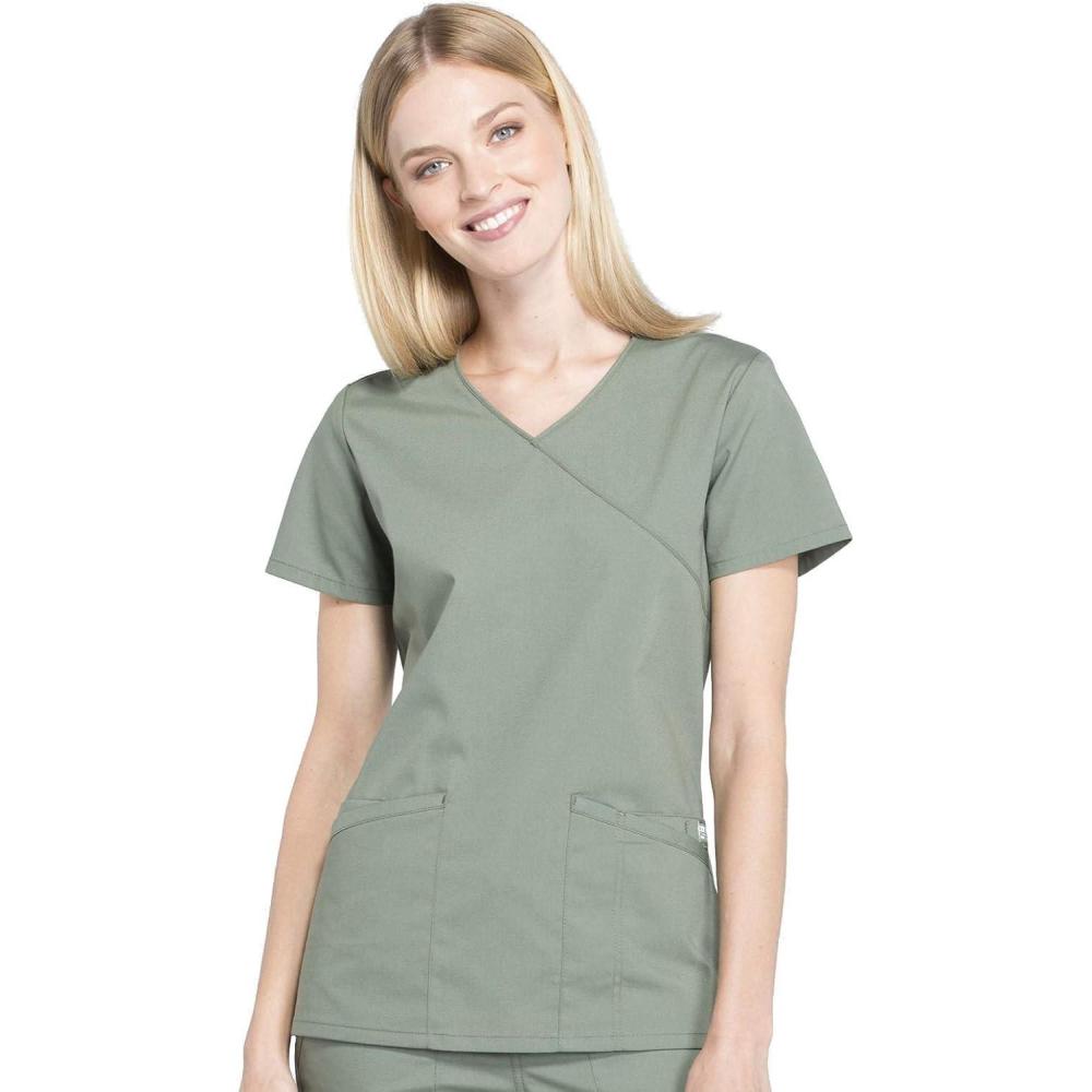 imageCherokee Women Scrubs Top Workwear Professionals Mock Wrap WW655Olive