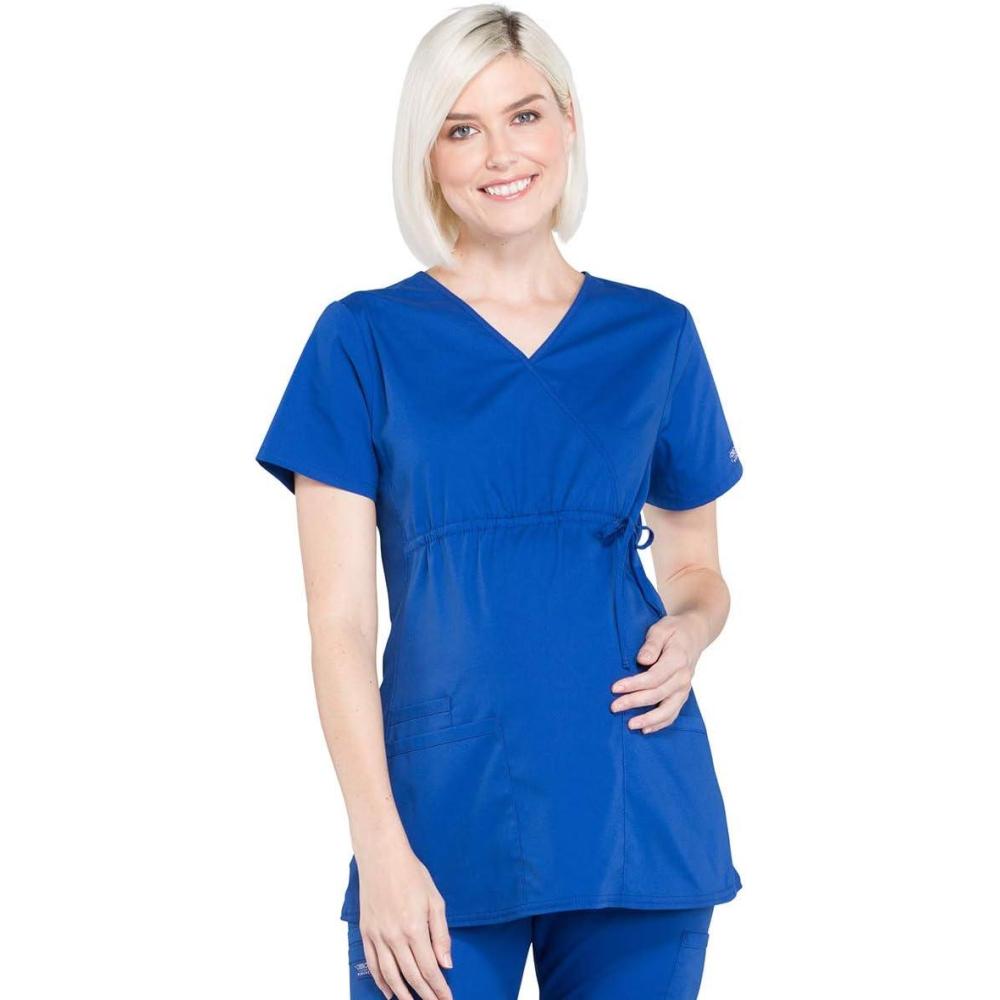 imageCherokee Womens Maternity Scrub Top with 3 Pockets Mock Wrap WW685Galaxy Blue