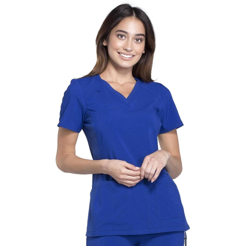 imageCherokee Womens Medical Scrub Top Iflex VNeck Knit Panel Top CK605Galaxy Blue