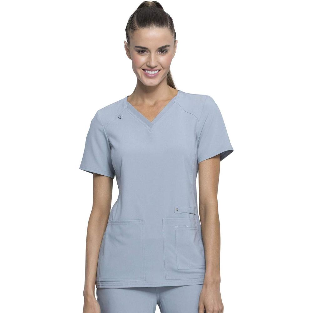 imageCherokee Womens Medical Scrub Top Iflex VNeck Knit Panel Top CK605Grey