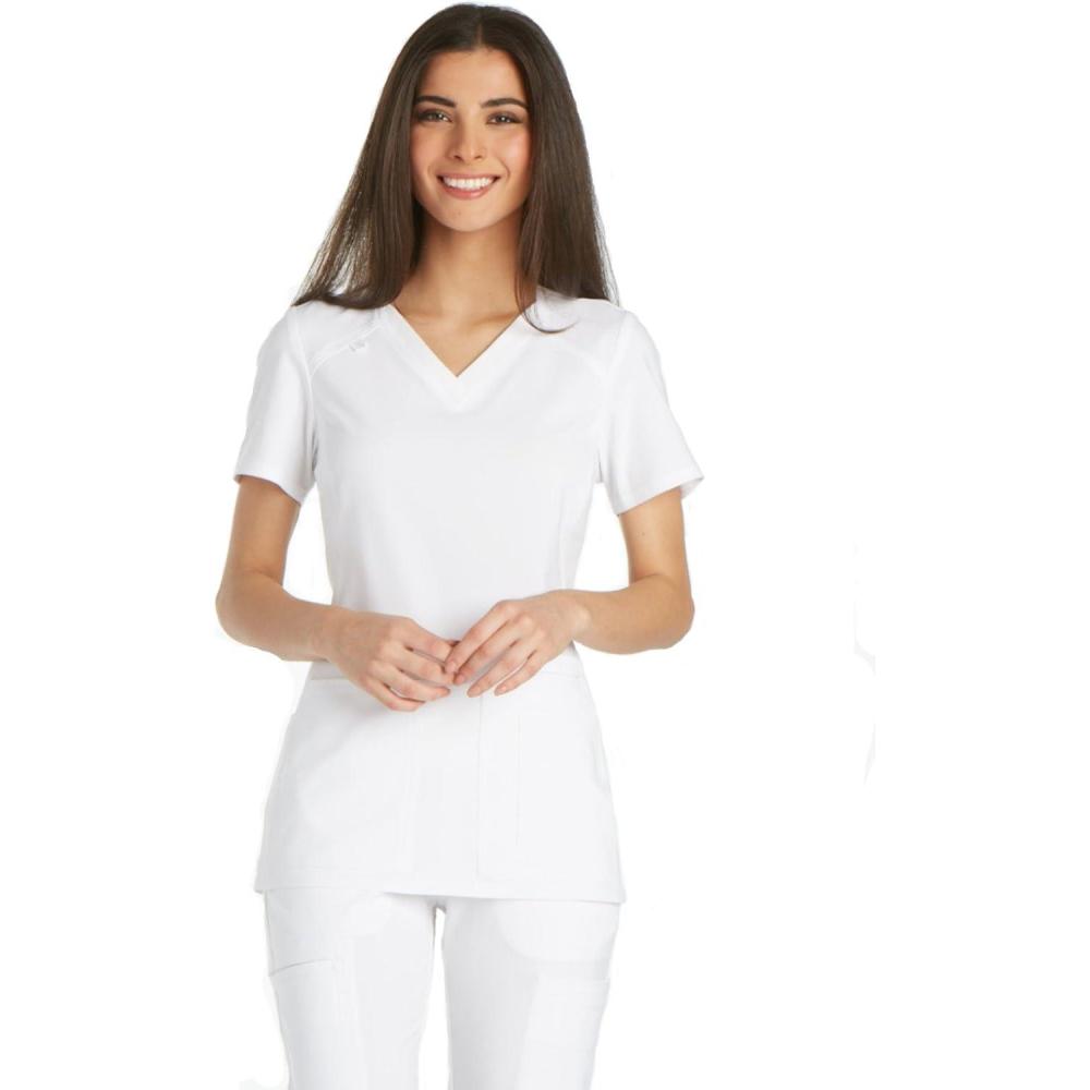 imageCherokee Womens Medical Scrub Top Iflex VNeck Knit Panel Top CK605White