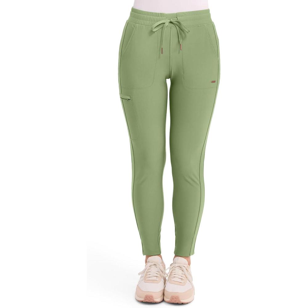imageCherokee Womens Mid Rise Tapered Leg Drawstring Scrub Pants 5 Pocket 360 Stretch Moisture Wicking Easy Care CK095Bright Sage