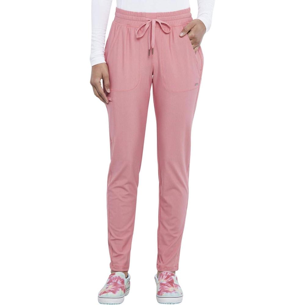 imageCherokee Womens Mid Rise Tapered Leg Drawstring Scrub Pants 5 Pocket 360 Stretch Moisture Wicking Easy Care CK095Tea Rose