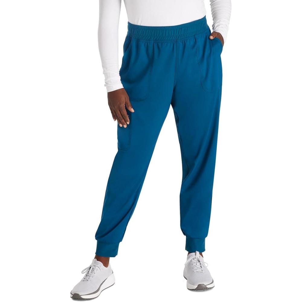 imageCherokee Womens Scrub Jogger Pants Modern Classic Fit Mid Rise Bottom with 5 Pockets Elastic Knit Waistband WW115Caribbean Blue