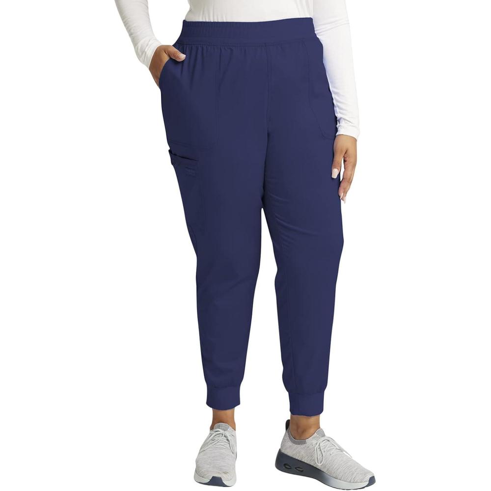 imageCherokee Womens Scrub Jogger Pants Modern Classic Fit Mid Rise Bottom with 5 Pockets Elastic Knit Waistband WW115Navy