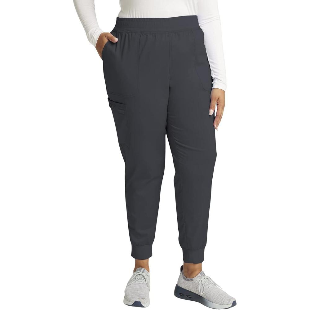 imageCherokee Womens Scrub Jogger Pants Modern Classic Fit Mid Rise Bottom with 5 Pockets Elastic Knit Waistband WW115Pewter