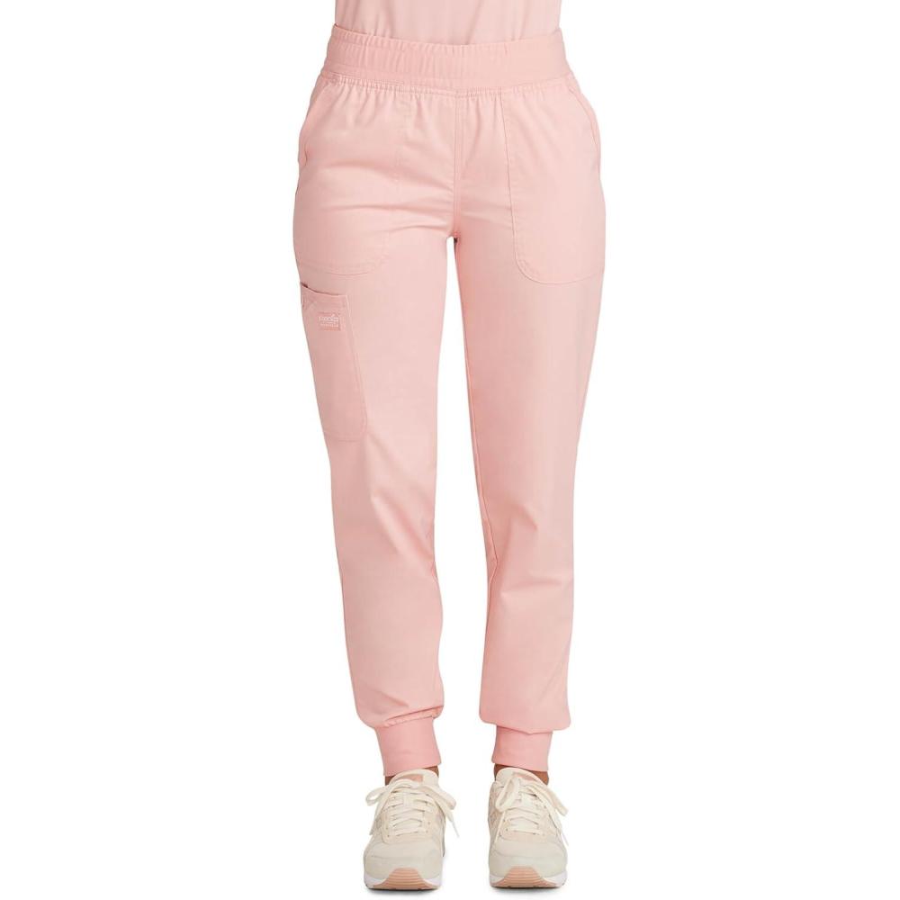 imageCherokee Womens Scrub Jogger Pants Modern Classic Fit Mid Rise Bottom with 5 Pockets Elastic Knit Waistband WW115Pink Essence