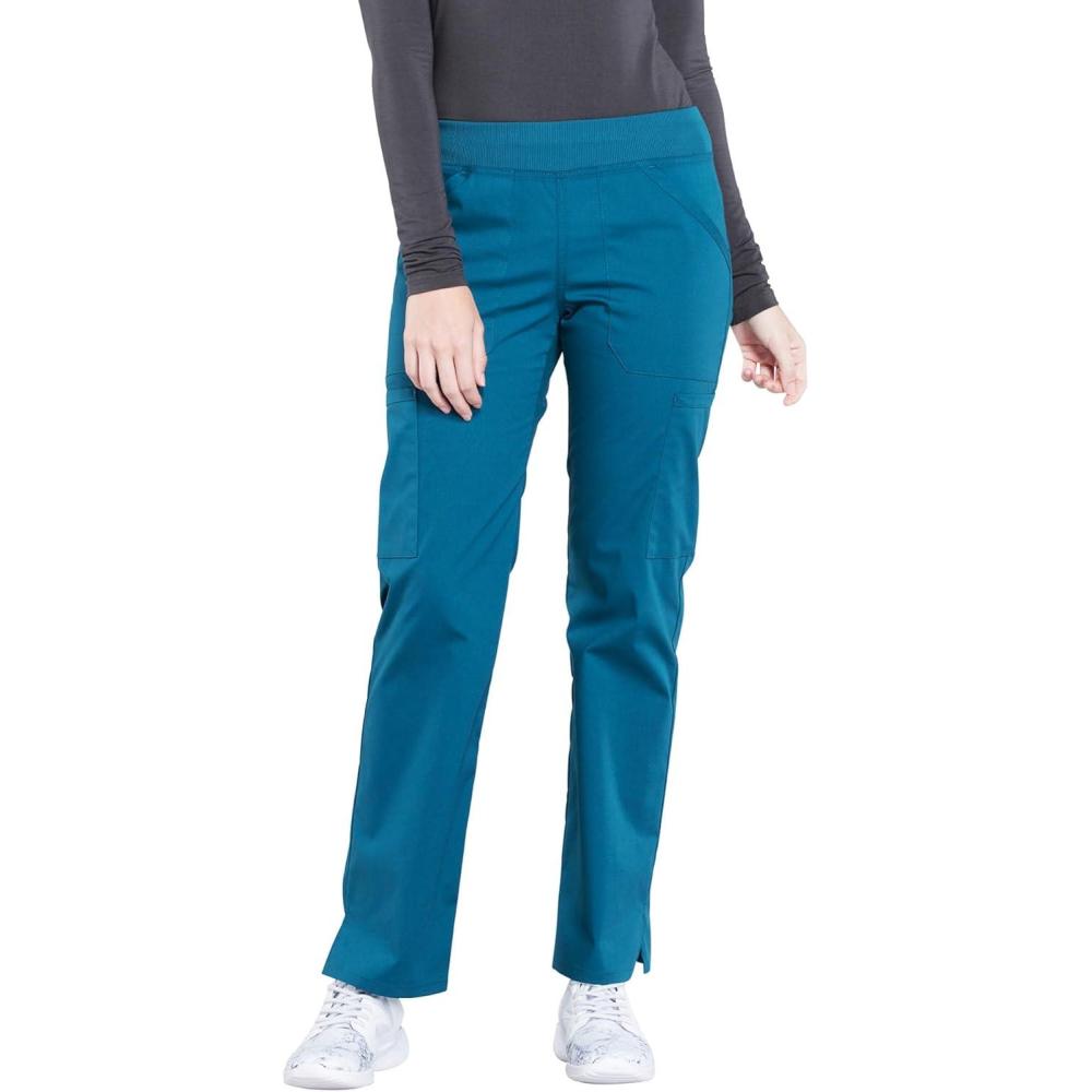imageCherokee Womens Scrub Pants Mid Rise Straight Leg Pullon Cargo Pant with 6 Pockets amp 2Way Stretch Fabric WW170Caribbean Blue