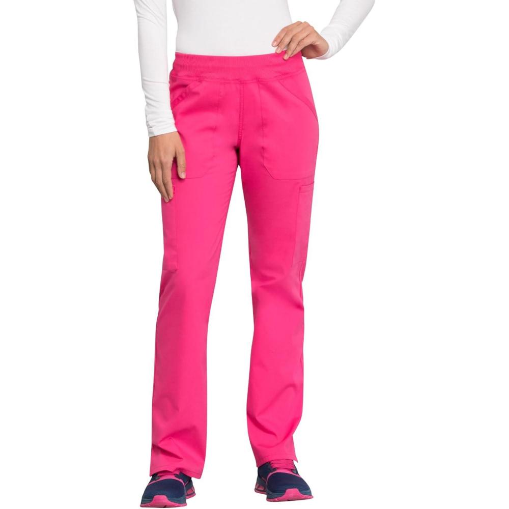 imageCherokee Womens Scrub Pants Mid Rise Straight Leg Pullon Cargo Pant with 6 Pockets amp 2Way Stretch Fabric WW170Electric Pink
