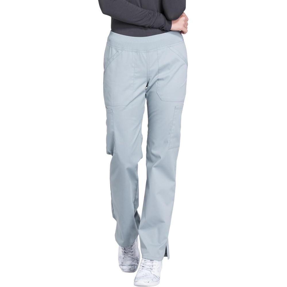 imageCherokee Womens Scrub Pants Mid Rise Straight Leg Pullon Cargo Pant with 6 Pockets amp 2Way Stretch Fabric WW170Grey