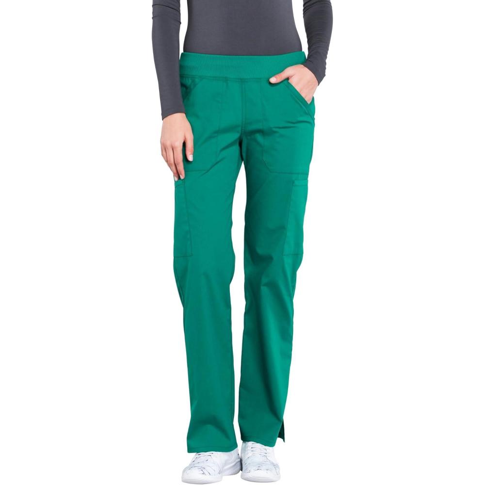 imageCherokee Womens Scrub Pants Mid Rise Straight Leg Pullon Cargo Pant with 6 Pockets amp 2Way Stretch Fabric WW170Hunter Green