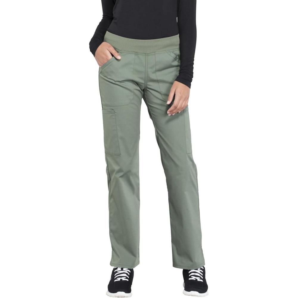 imageCherokee Womens Scrub Pants Mid Rise Straight Leg Pullon Cargo Pant with 6 Pockets amp 2Way Stretch Fabric WW170Olive