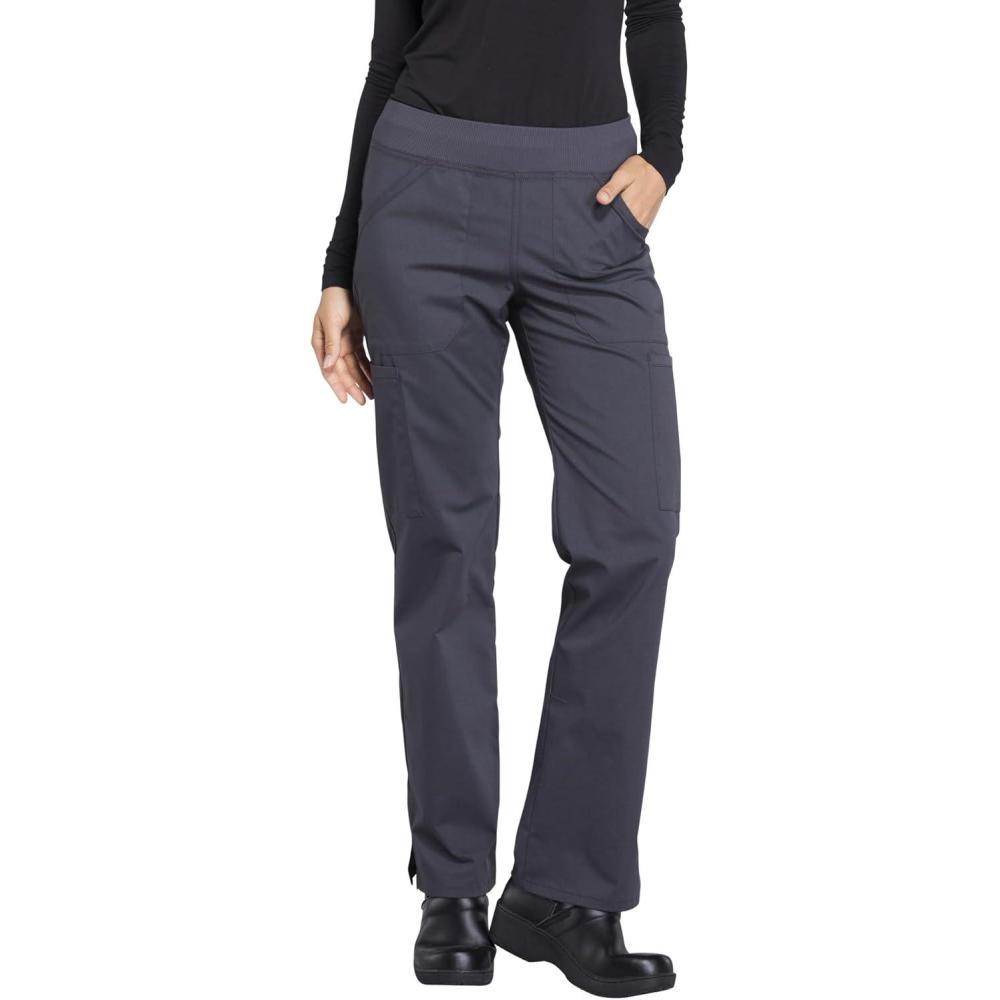 imageCherokee Womens Scrub Pants Mid Rise Straight Leg Pullon Cargo Pant with 6 Pockets amp 2Way Stretch Fabric WW170Pewter