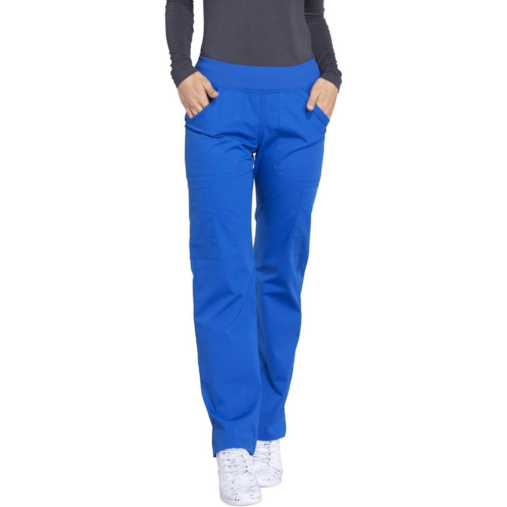 imageCherokee Womens Scrub Pants Mid Rise Straight Leg Pullon Cargo Pant with 6 Pockets amp 2Way Stretch Fabric WW170Royal