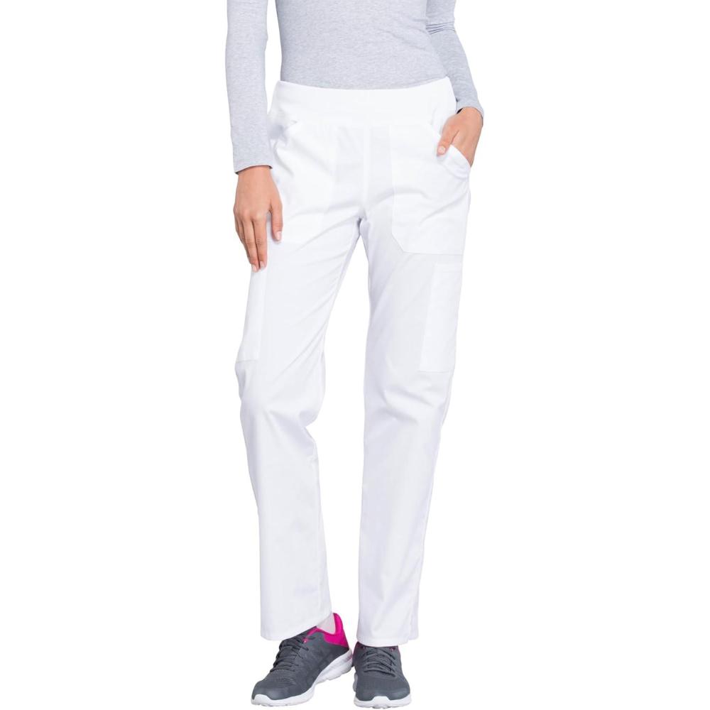 imageCherokee Womens Scrub Pants Mid Rise Straight Leg Pullon Cargo Pant with 6 Pockets amp 2Way Stretch Fabric WW170White
