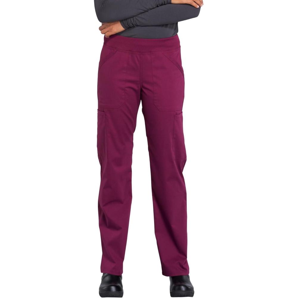 imageCherokee Womens Scrub Pants Mid Rise Straight Leg Pullon Cargo Pant with 6 Pockets amp 2Way Stretch Fabric WW170Wine