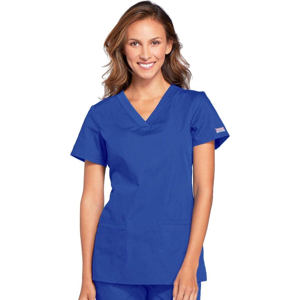 imageCherokee Womens VNeck Scrub Top Modern Classic Shirt with 3 Pockets Instrument Loop amp Fade Resistant Fabric WW645Royal