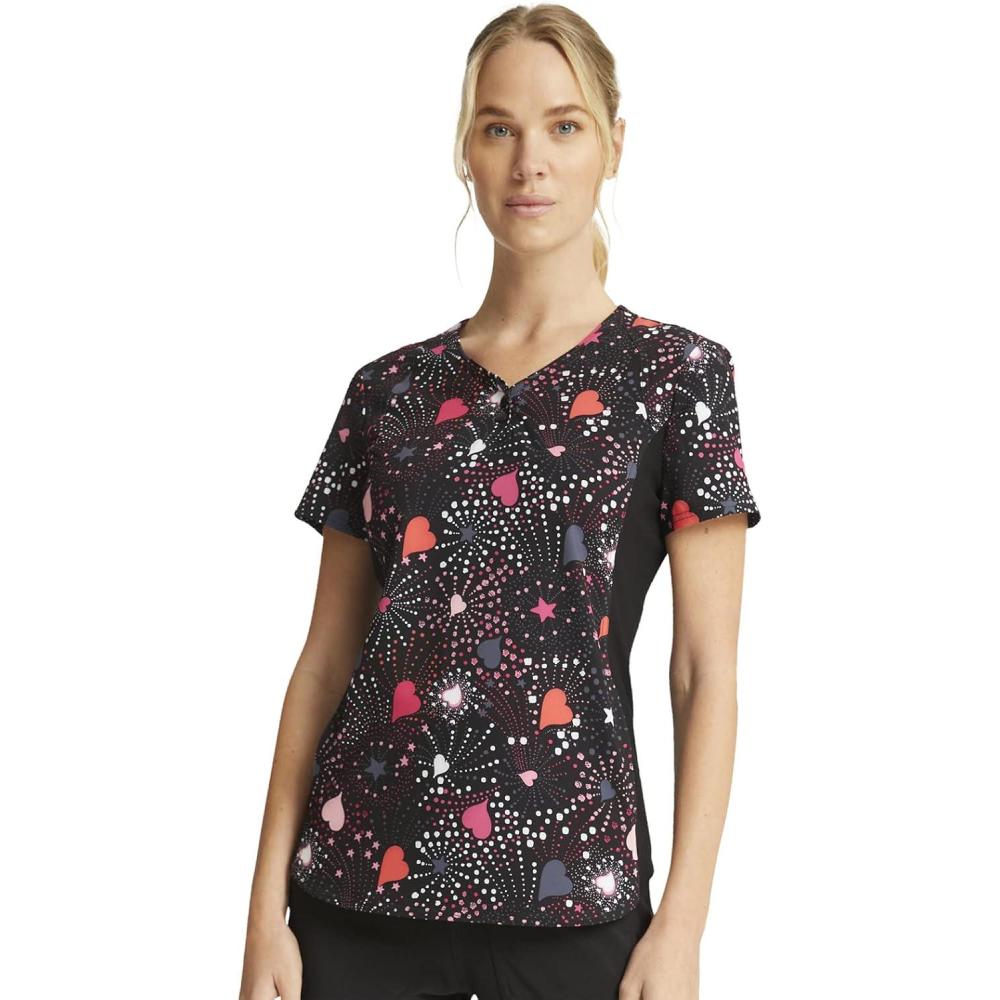 imageCherokee iFlex Women Scrubs Top VNeck Print CK732Bursting With Love