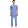 Cherokee Men’s V-Neck Top Traditional fit with 4 Pockets, Ultra Soft, Durable, Fade Resistant, 2-Way Stretch Fabric – WW695(Ciel Blue)