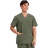 Cherokee Men’s V-Neck Top Traditional fit with 4 Pockets, Ultra Soft, Durable, Fade Resistant, 2-Way Stretch Fabric – WW695(Olive)