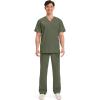 Cherokee Men’s V-Neck Top Traditional fit with 4 Pockets, Ultra Soft, Durable, Fade Resistant, 2-Way Stretch Fabric – WW695(Olive)