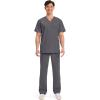 Cherokee Men’s V-Neck Top Traditional fit with 4 Pockets, Ultra Soft, Durable, Fade Resistant, 2-Way Stretch Fabric – WW695(Pewter)
