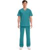 Cherokee Men’s V-Neck Top Traditional fit with 4 Pockets, Ultra Soft, Durable, Fade Resistant, 2-Way Stretch Fabric – WW695(Teal Blue)