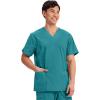 Cherokee Men’s V-Neck Top Traditional fit with 4 Pockets, Ultra Soft, Durable, Fade Resistant, 2-Way Stretch Fabric – WW695(Teal Blue)