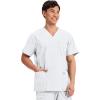 Cherokee Men’s V-Neck Top Traditional fit with 4 Pockets, Ultra Soft, Durable, Fade Resistant, 2-Way Stretch Fabric – WW695(White)