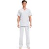 Cherokee Men’s V-Neck Top Traditional fit with 4 Pockets, Ultra Soft, Durable, Fade Resistant, 2-Way Stretch Fabric – WW695(White)